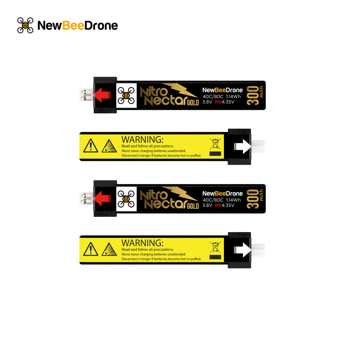 NewBeeDrone Nitro Nectar Gold 300mAh 1S HV LiPo Battery (4 