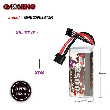GNB 2500mah 11.1V 3S 12C Li-ion Battery Pack 18650 Long Range FPV