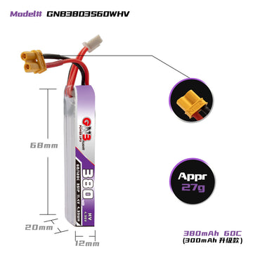 GNB  380mah 3S 11.4V HV LiHV 60c  LiPo Battery XT30