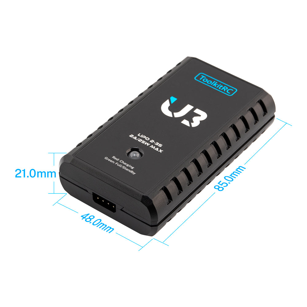 ToolkitRC U3 USB-C input, 20W /2A 2~3S LiPo compact charger