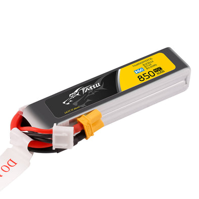 Tattu 850mAh 7.6V High Voltage 95C 2S1P Lipo Battery Pack with XT30 Plug - Long Pack