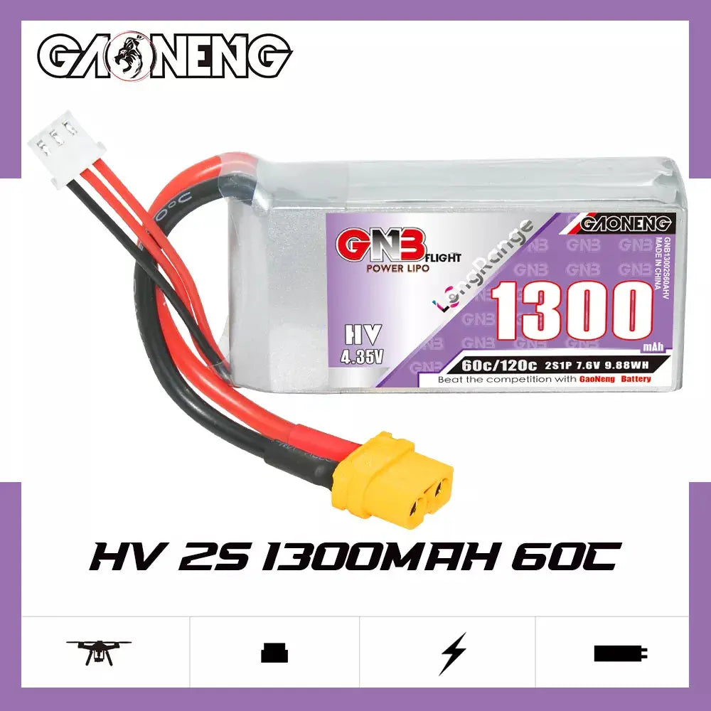 GNB 1300MAH 7.6V HV 2S 60C 120C HV XT60 LiPo Battery - NewBeeDrone