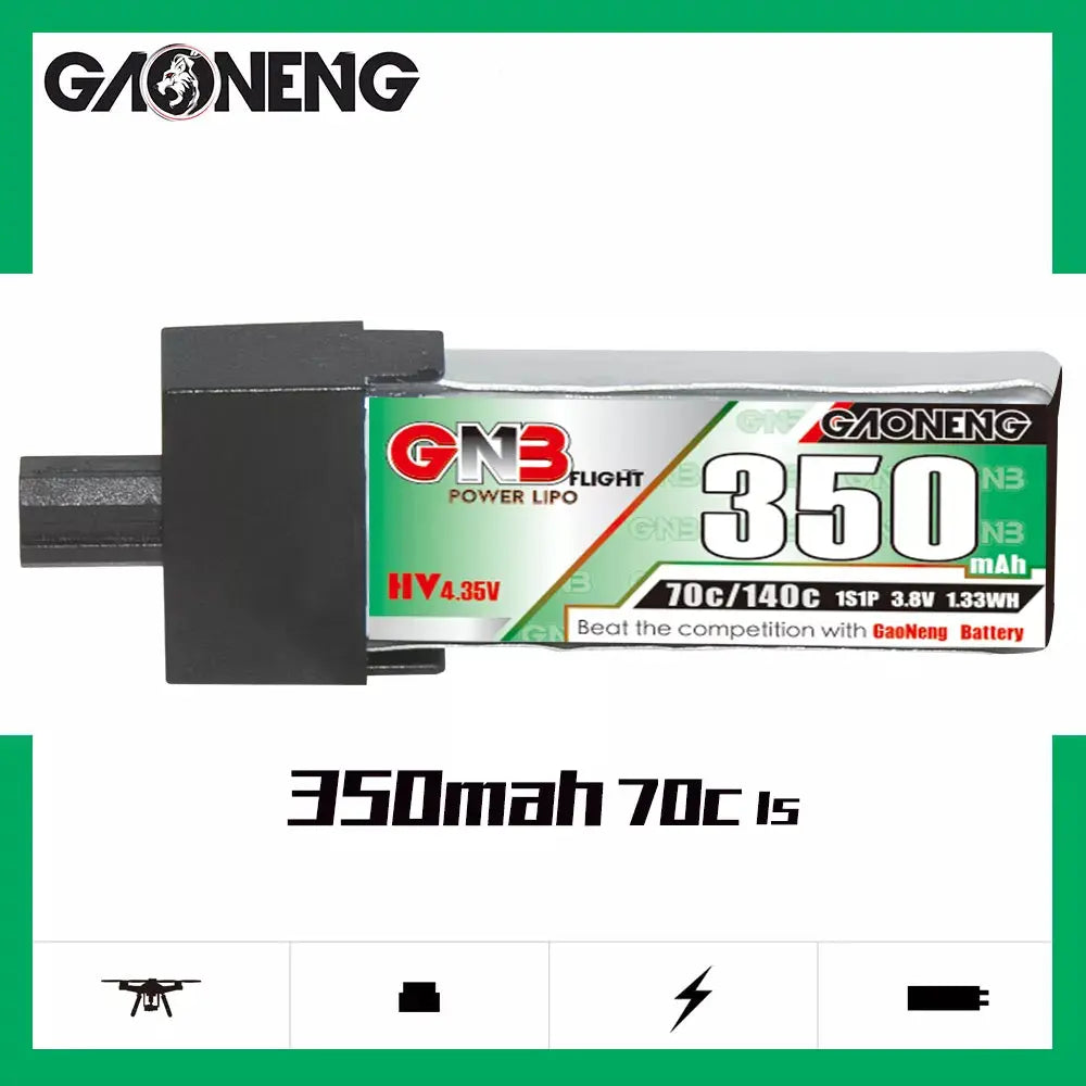 GNB 1S 3.8V HV 350MAH 70C GNB27 Plastic Head LiPo Battery - NewBeeDrone