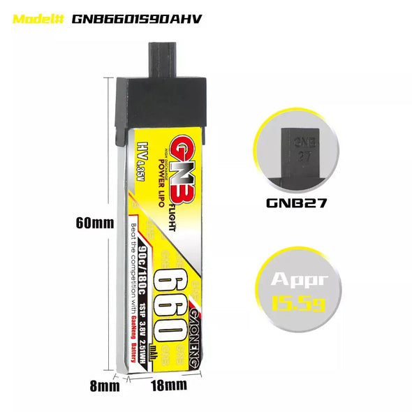 GNB 1S 3.8V HV 660MAH 90C GNB27 Plastic Head LiPo Battery - NewBeeDrone