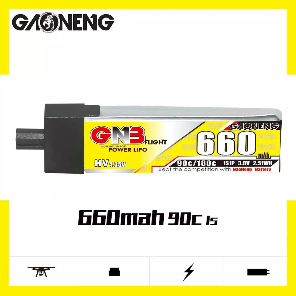 GNB 1S 3.8V HV 660MAH 90C GNB27 Plastic Head LiPo Battery - NewBeeDrone