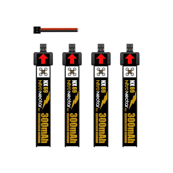 NewBeeDrone Nitro Nectar NX69 300mAh 1S 80C HV LiPo Battery 4xBatteries - NewBeeDrone