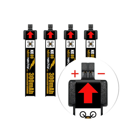 NewBeeDrone Nitro Nectar NX69 300mAh 1S 80C HV LiPo Battery 4xBatterie