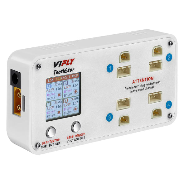 VIFLY ToothStor - 4 Port 2S Balance Charger with Storage Mode-BT3.0 & JST-XH2.54 - NewBeeDrone