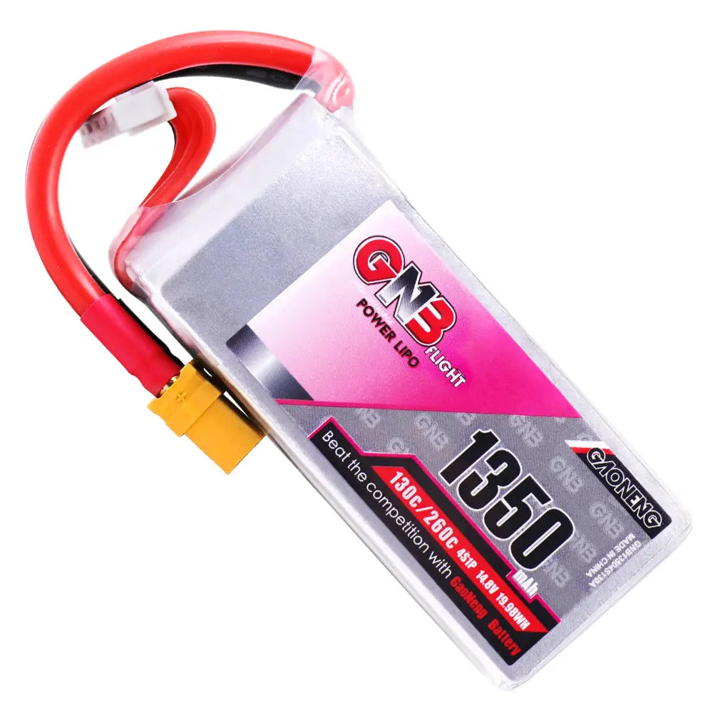 GNB 1350mAh 14.8v 4S 130C - XT60 Lipo Battery w/ Plastic Plate - NewBeeDrone