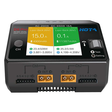HOTA D6 Pro Dual Channel 650W 15A AC/DC Battery Charger w/ Wireless Cellphone Charging