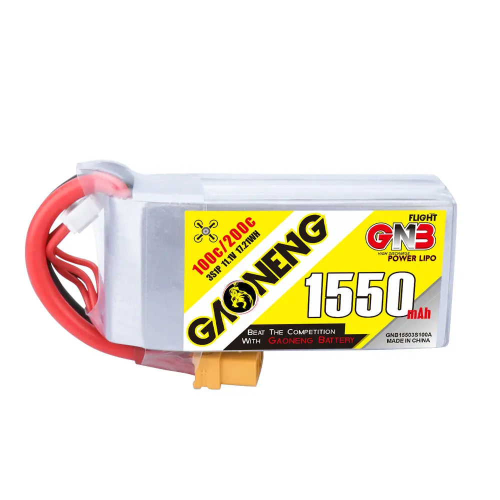 GNB 1550mAh 11.1v 3S 100C - XT60 Lipo Battery with Plastic Plate - NewBeeDrone