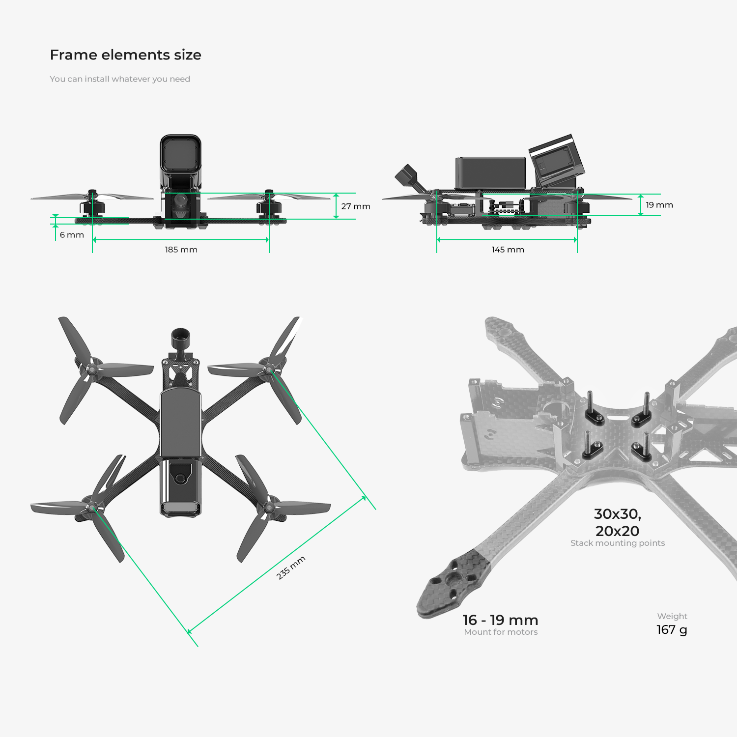 GRL FPV Pro 2 Titanium Lowrider Freestyle Frame 5" NewBeeDrone