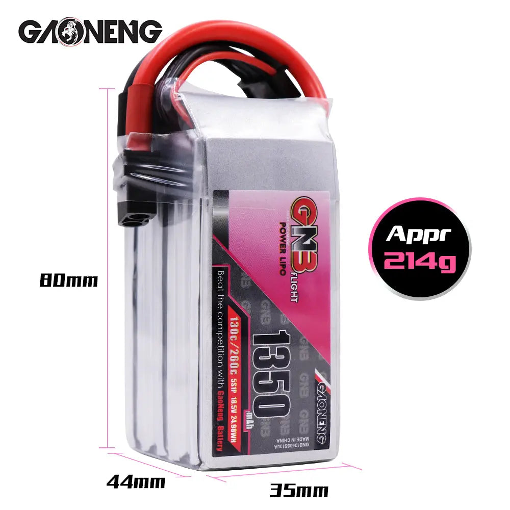 GNB 1350mAh 18.5v 5S 130C - XT60 Lipo Battery w/ Plastic Plate - NewBeeDrone