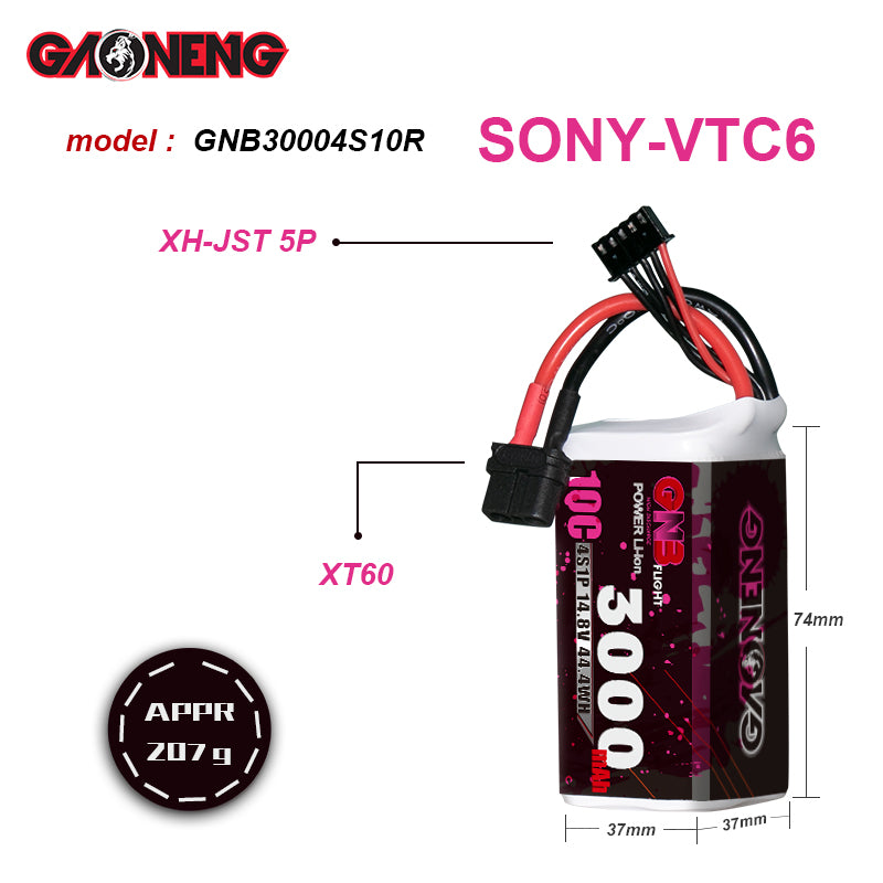 GNB 3000mah 14.8V 4S 10C Li-ion Battery Pack 18650 SONY VTC6 Long Range FPV