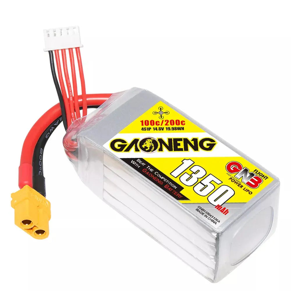 GNB 1350mAh 14.8v 4S 100C - XT60 Lipo Battery w/ Plastic Plate - NewBeeDrone