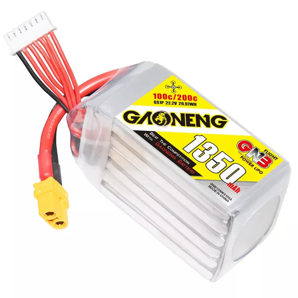 GNB 1350mAh 22.2v 6S 100C - XT60 Lipo Battery with Plastic Plate - NewBeeDrone