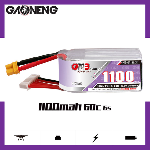 GNB 1100mAh  6S1P 22.8v HV 60C - XT30 Lipo Battery