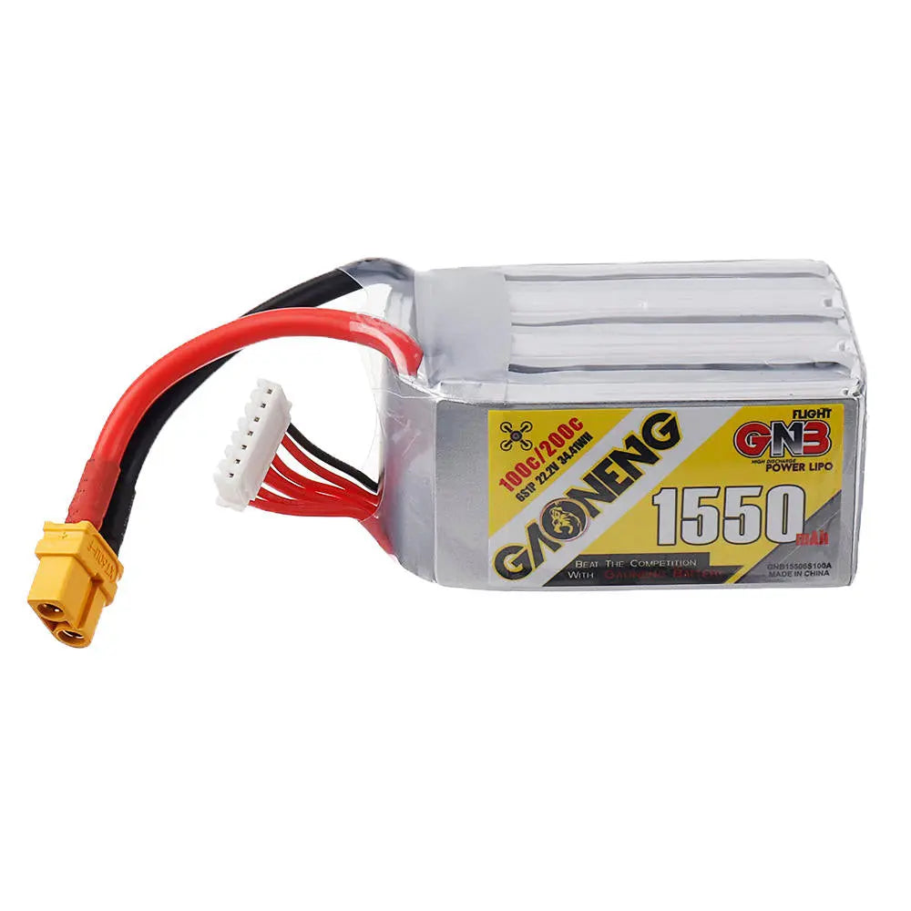 GNB 1550mAh 22.2v 6S 100C - XT60 Lipo Battery with Plastic Plate - NewBeeDrone