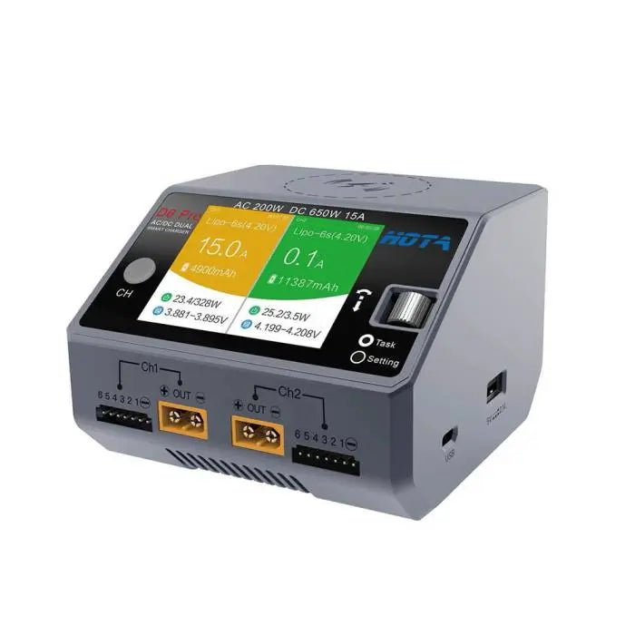HOTA D6 Pro Dual Channel 650W 15A AC/DC Battery Charger w/ Wireless Cellphone Charging - NewBeeDrone